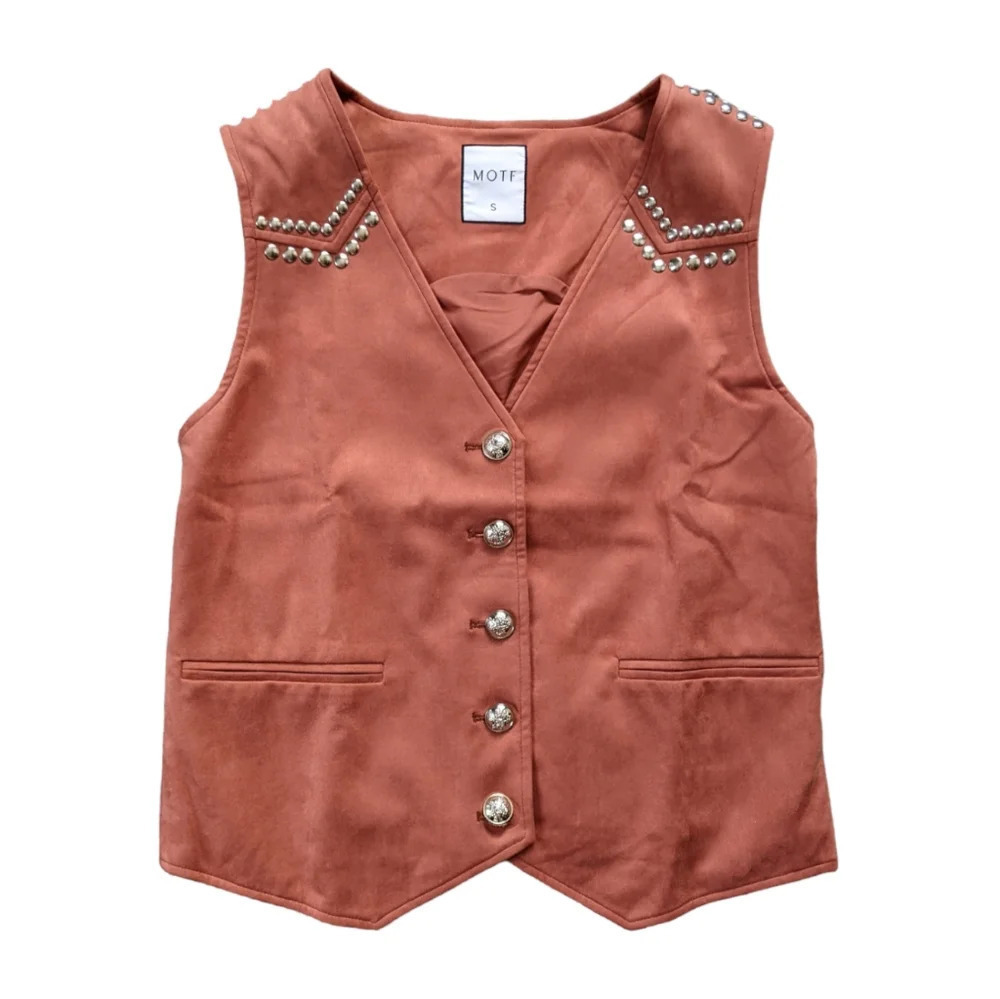 NWT MOTF x Shein Embellished Orange Suede Vest Western Cowgirl Punchy Size S